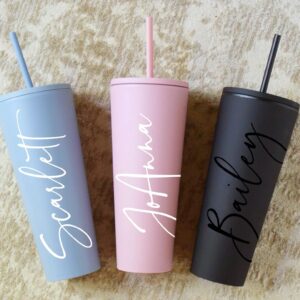 Double Wall Personalized Tumbler with Straw 24 oz | Acrylic Custom Tumbler with Straw | Lid and Straw | Personalized Gifts for Women