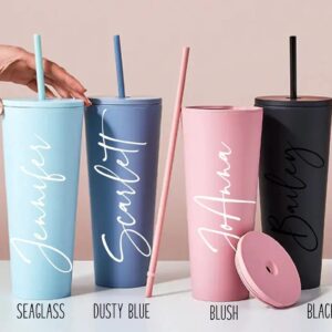 Double Wall Personalized Tumbler with Straw 24 oz | Acrylic Custom Tumbler with Straw | Lid and Straw | Personalized Gifts for Women