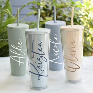 Double Wall Personalized Tumbler with Straw 24 oz | Acrylic Custom Tumbler with Straw | Lid and Straw | Personalized Gifts for Women