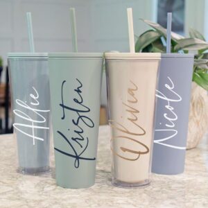 Double Wall Personalized Tumbler with Straw 24 oz | Acrylic Custom Tumbler with Straw | Lid and Straw | Personalized Gifts for Women