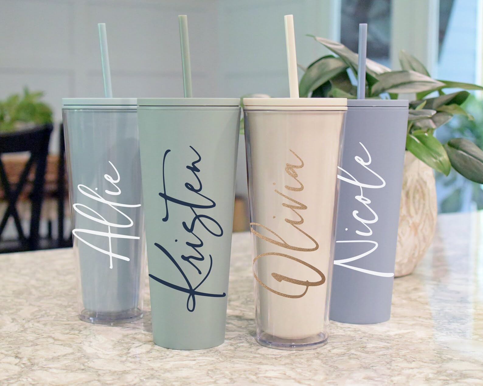 Double Wall Personalized Tumbler with Straw 24 oz | Acrylic Custom Tumbler with Straw | Lid and Straw | Personalized Gifts for Women