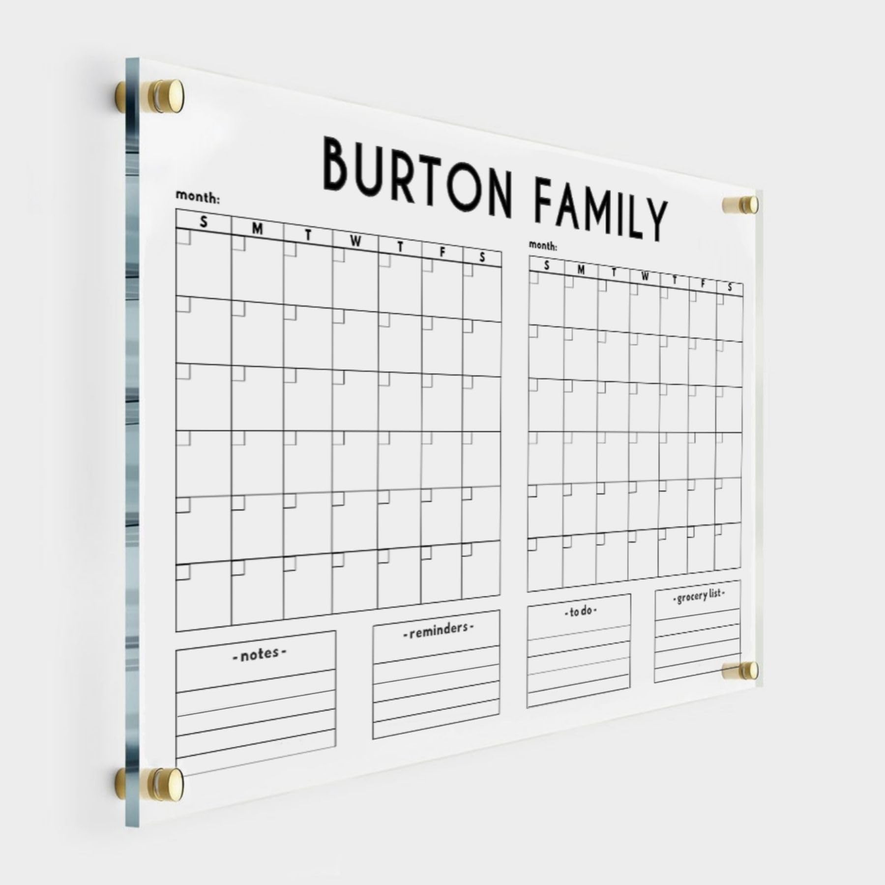 Acrylic Two Month Wall Calendar - Personalized Calendar 2024, Two Month Planner Family Calendar 2024 Calendar w Marker, Monthly and Weekly Double