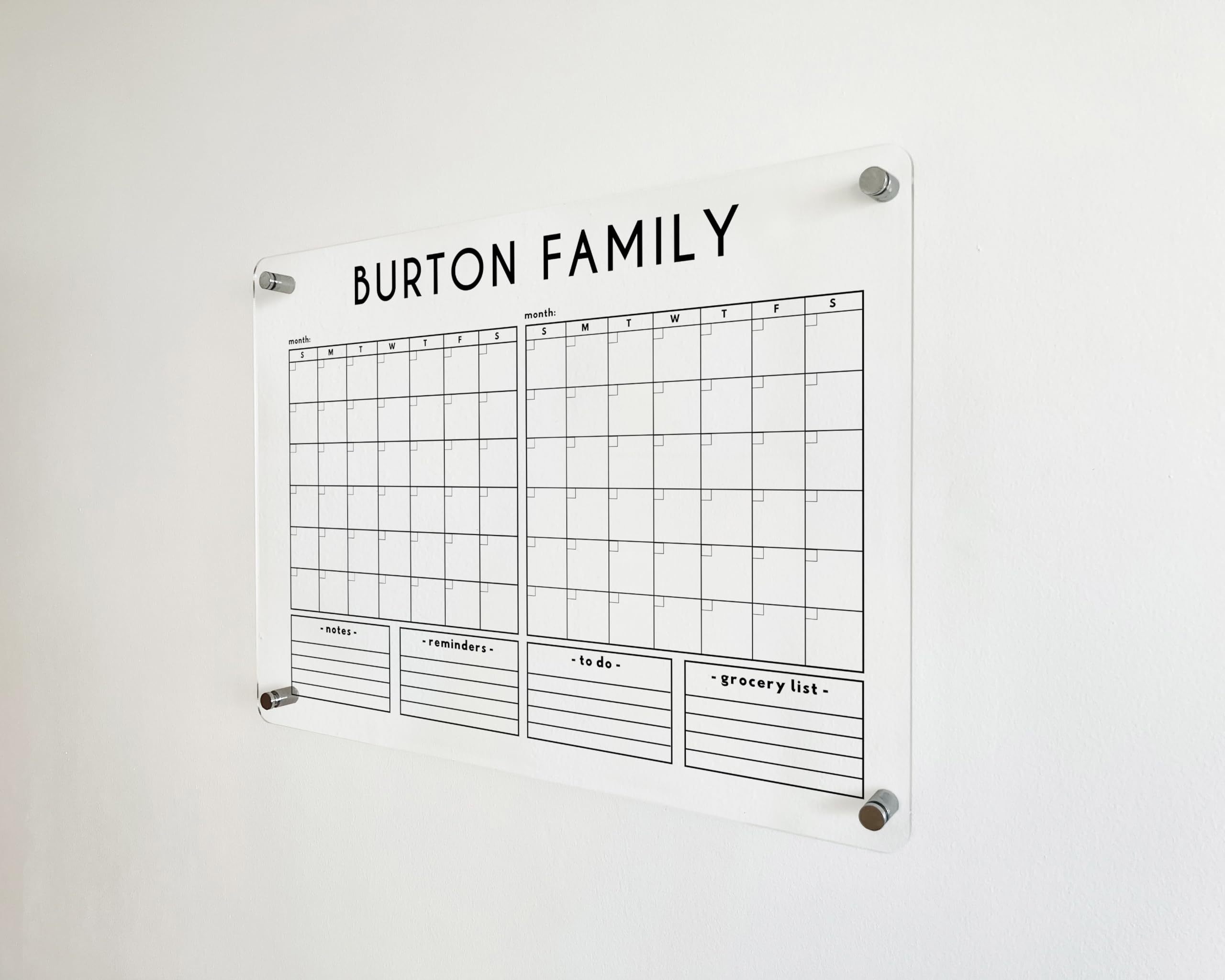 Acrylic Two Month Wall Calendar - Personalized Calendar 2024, Two Month Planner Family Calendar 2024 Calendar w Marker, Monthly and Weekly Double