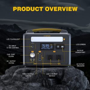 VTOMAN Jump 600X Portable Power Station 600W (1200W Peak), 299Wh LiFePO4 (LFP) Battery Powered Generator with 2x 110V/600W AC Outlets, 60W PD, Regulated 12V DC Output for RV/Van Camping & Home Backup