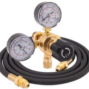 CGA580 Argon CO2 Regulators, Argon Gauges Gas Welding Regulator Compatible with Mig Tig Miller Lincoln Weld 0-4500PSI / 0-10BAR - CO2 Argon Regulator with 6.6Ft Hose