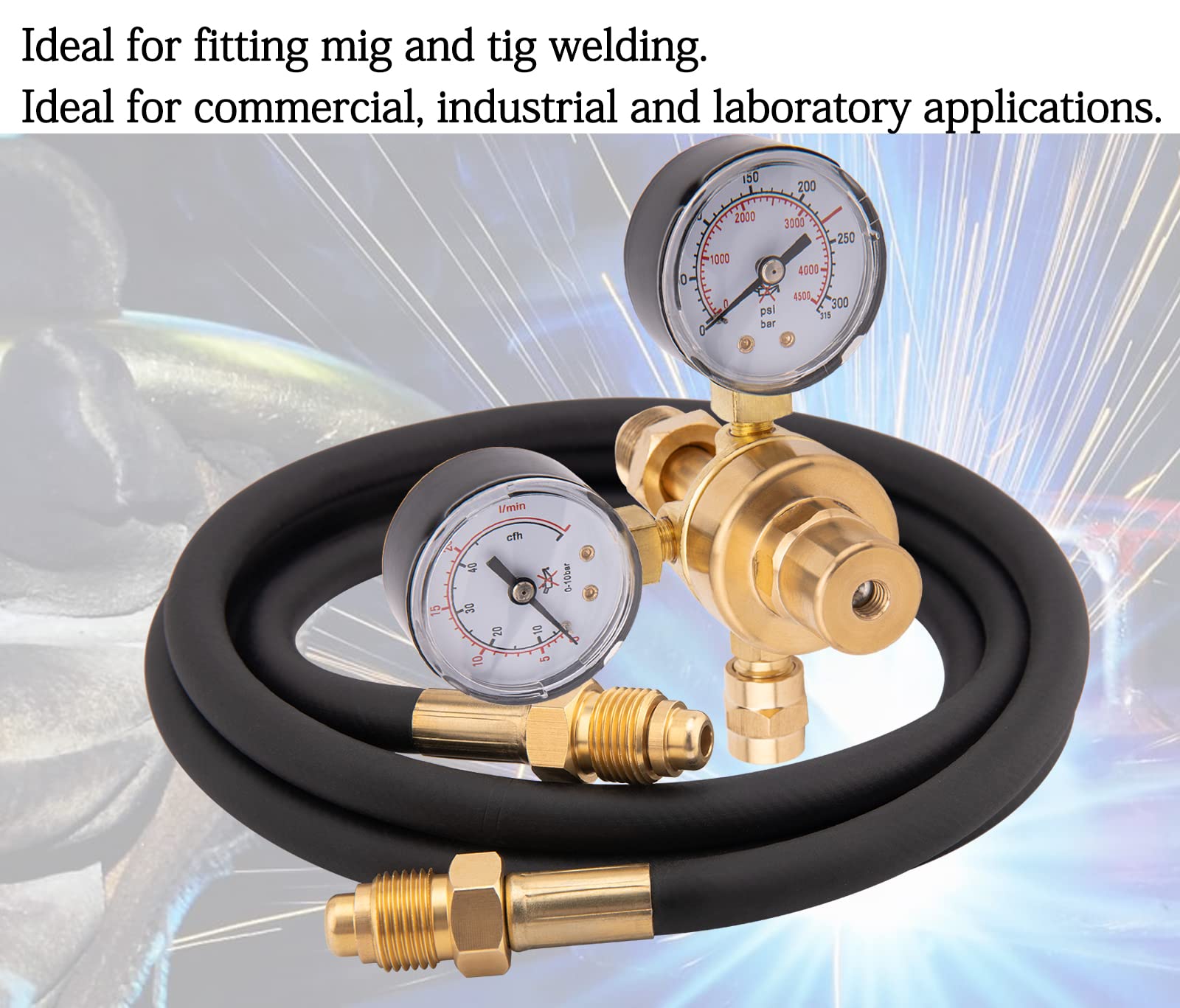 CGA580 Argon CO2 Regulators, Argon Gauges Gas Welding Regulator Compatible with Mig Tig Miller Lincoln Weld 0-4500PSI / 0-10BAR - CO2 Argon Regulator with 6.6Ft Hose