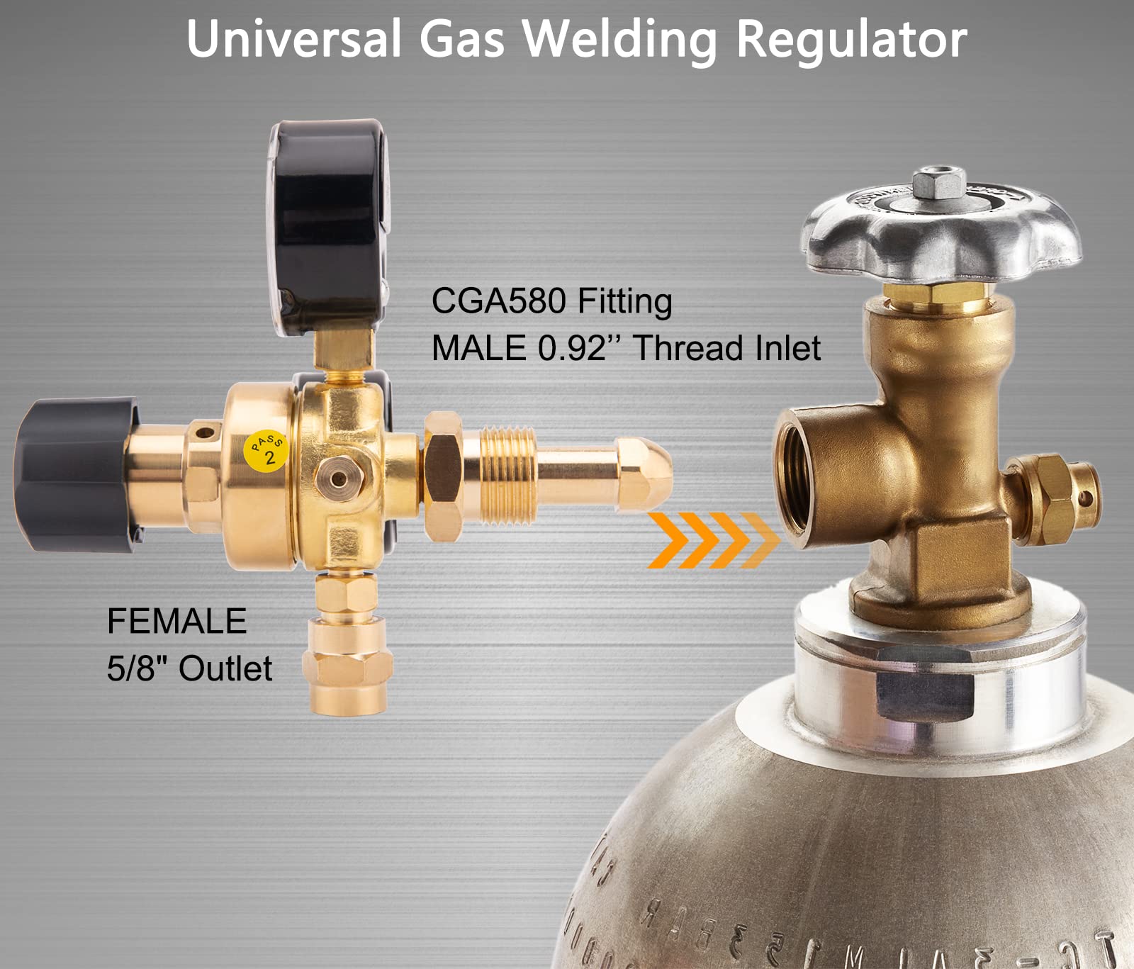 CGA580 Argon CO2 Regulators, Argon Gauges Gas Welding Regulator Compatible with Mig Tig Miller Lincoln Weld 0-4500PSI / 0-10BAR - CO2 Argon Regulator with 6.6Ft Hose