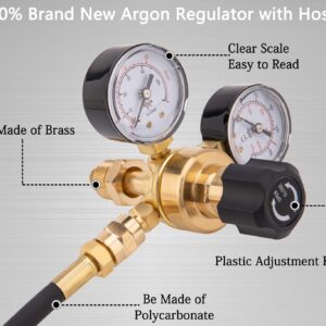 CGA580 Argon CO2 Regulators, Argon Gauges Gas Welding Regulator Compatible with Mig Tig Miller Lincoln Weld 0-4500PSI / 0-10BAR - CO2 Argon Regulator with 6.6Ft Hose