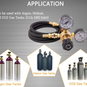 CGA580 Argon CO2 Regulators, Argon Gauges Gas Welding Regulator Compatible with Mig Tig Miller Lincoln Weld 0-4500PSI / 0-10BAR - CO2 Argon Regulator with 6.6Ft Hose