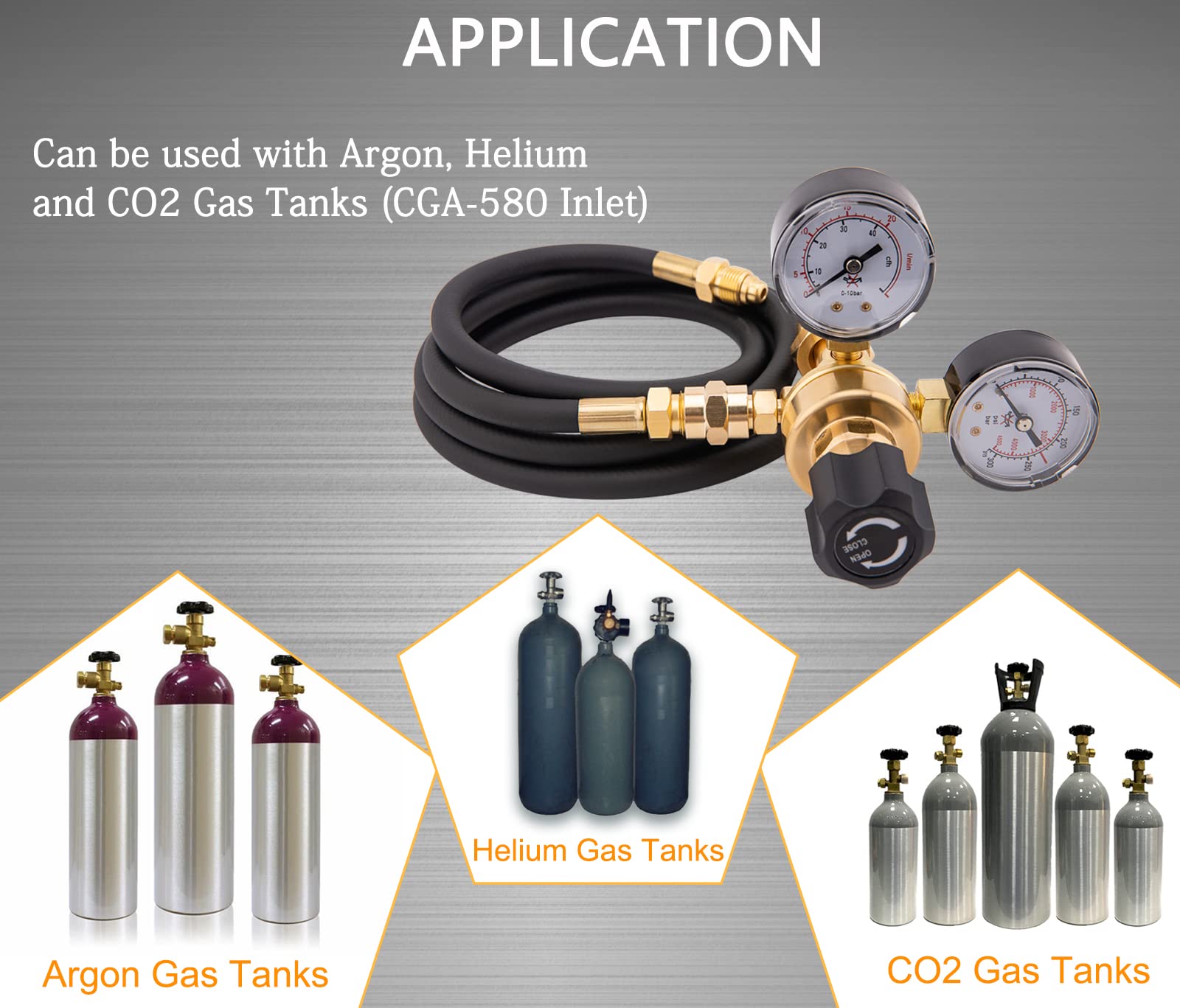 CGA580 Argon CO2 Regulators, Argon Gauges Gas Welding Regulator Compatible with Mig Tig Miller Lincoln Weld 0-4500PSI / 0-10BAR - CO2 Argon Regulator with 6.6Ft Hose