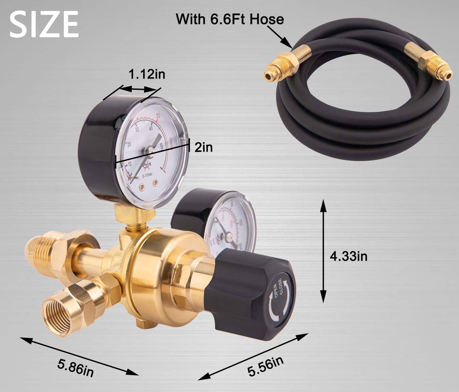 CGA580 Argon CO2 Regulators, Argon Gauges Gas Welding Regulator Compatible with Mig Tig Miller Lincoln Weld 0-4500PSI / 0-10BAR - CO2 Argon Regulator with 6.6Ft Hose