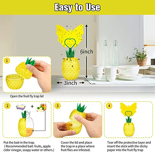 Protecker Fruit Fly Trap with Sticker, Effective Fly Catcher Gnat Trap with Yellow Sticky Traps, Gnat Trap with Bait for Indoor and Outdoor Safe Non-Toxic Fly Trap for Home, Plant, Kitchen(2 Pack)