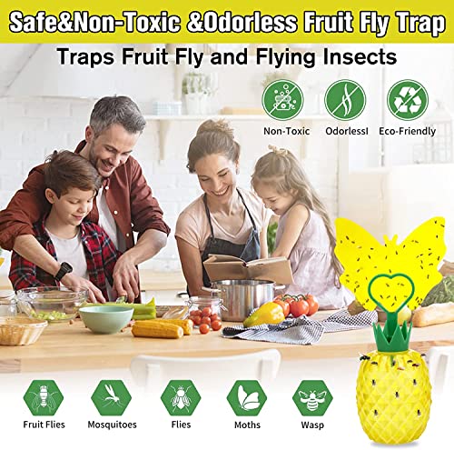 Protecker Fruit Fly Trap with Sticker, Effective Fly Catcher Gnat Trap with Yellow Sticky Traps, Gnat Trap with Bait for Indoor and Outdoor Safe Non-Toxic Fly Trap for Home, Plant, Kitchen(2 Pack)