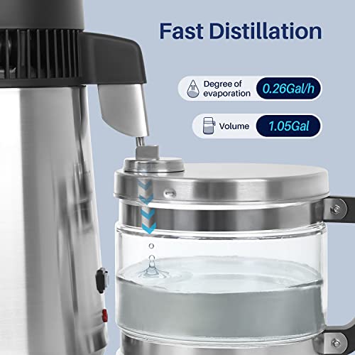 PUREPLUS Water Distiller, 304 Stainless Steel Distilling Water Purifier, with Glass Container, 750W Countertop Water Distiller for Home