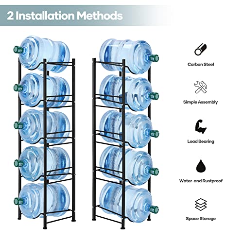 MOOACE 5-Tier Water Jug Rack, 5 Gallon Detachable Water Bottle Holder Organizer Storage Rack, Black