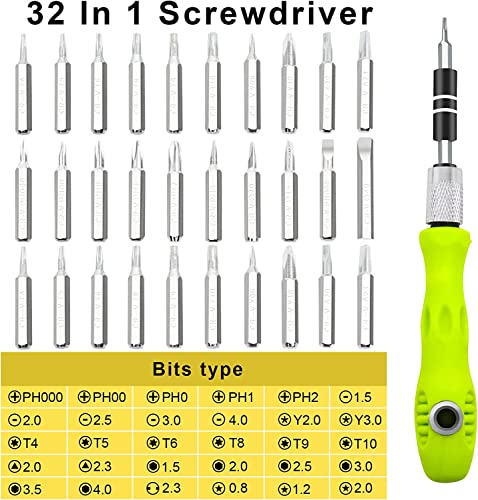 32 In 1 Small Screwdriver Set, Mini Magnetic Screwdriver Set – Contains 30 Bits Precision Repair Tool Kit, Torx Screwdriver Tool Sets for Eyeglass, Watch, Phones, Laptop, Computers, Toys