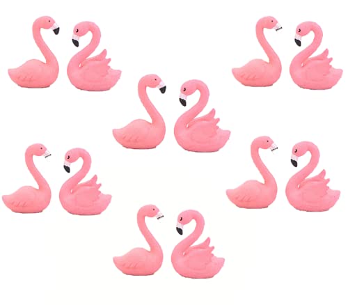 TYAOYA 12PCS Mini Flamingo Microlandscape Trinket, Fairy Garden Decoration, Outdoor Moss Bonsai DIY Figurine, Flamingo Themed Birthday Cake Decoration