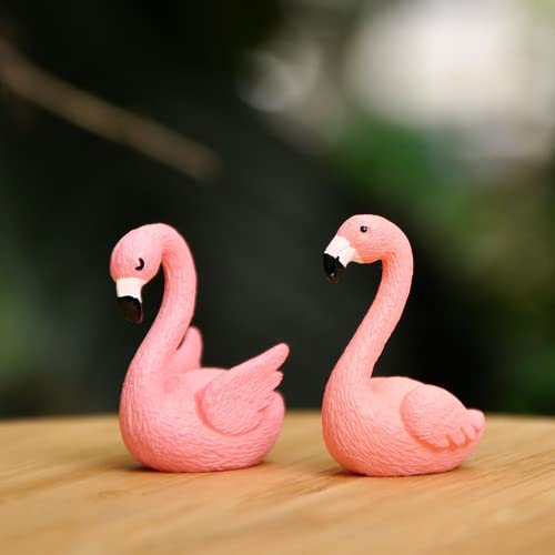 TYAOYA 12PCS Mini Flamingo Microlandscape Trinket, Fairy Garden Decoration, Outdoor Moss Bonsai DIY Figurine, Flamingo Themed Birthday Cake Decoration