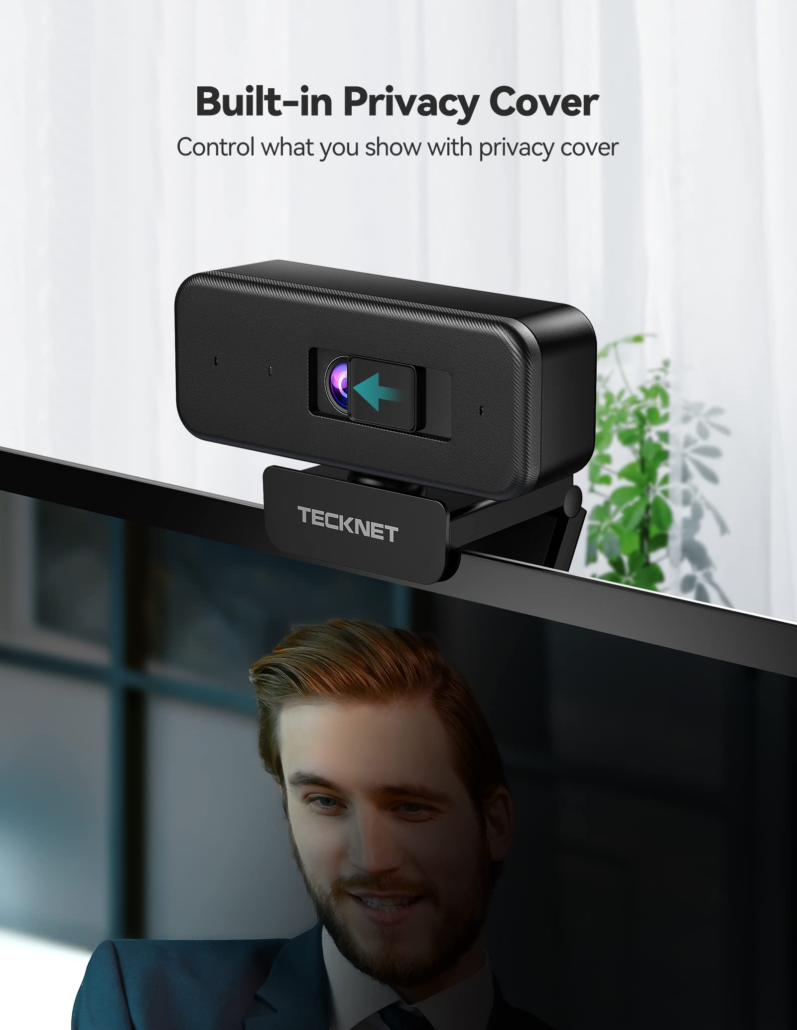 TECKNET 1080p Webcam with Microphone & Privacy Cover, Streaming Camera 30fps USB Computer Camera with 110-degree AOV, Web Camera for Video Conferencing/Calling/Live Streaming/Online Learning