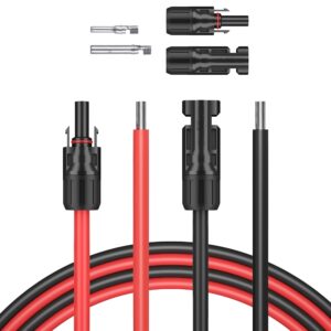 sunsul 20 feet 10awg(6mm²) solar panel wire, 10 gauge 20ft black & 20ft red tinned copper extension cable kits with female and male connector for rv home boat and any other off-grid applications