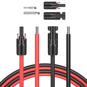 sunsul 5 feet 10awg(6mm²) solar panel wire, 10 gauge 5ft black & 5ft red tinned copper extension cable kits with female and male connector for rv home boat and any other off-grid applications