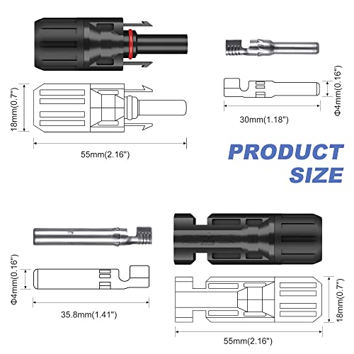 SUNSUL 5 Feet 10AWG(6mm²) Solar Panel Wire, 10 Gauge 5FT Black & 5FT Red Tinned Copper Extension Cable Kits with Female and Male Connector for RV Home Boat and Any Other Off-Grid Applications