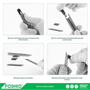 FOSHIO Utility Knife Retractable with 10PCS Snap Off Blades, Stainless Steel Shell with Non-Slip Handle Box Cutter for Cardboard, Boxes and Cartons