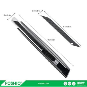 FOSHIO Utility Knife Retractable with 10PCS Snap Off Blades, Stainless Steel Shell with Non-Slip Handle Box Cutter for Cardboard, Boxes and Cartons