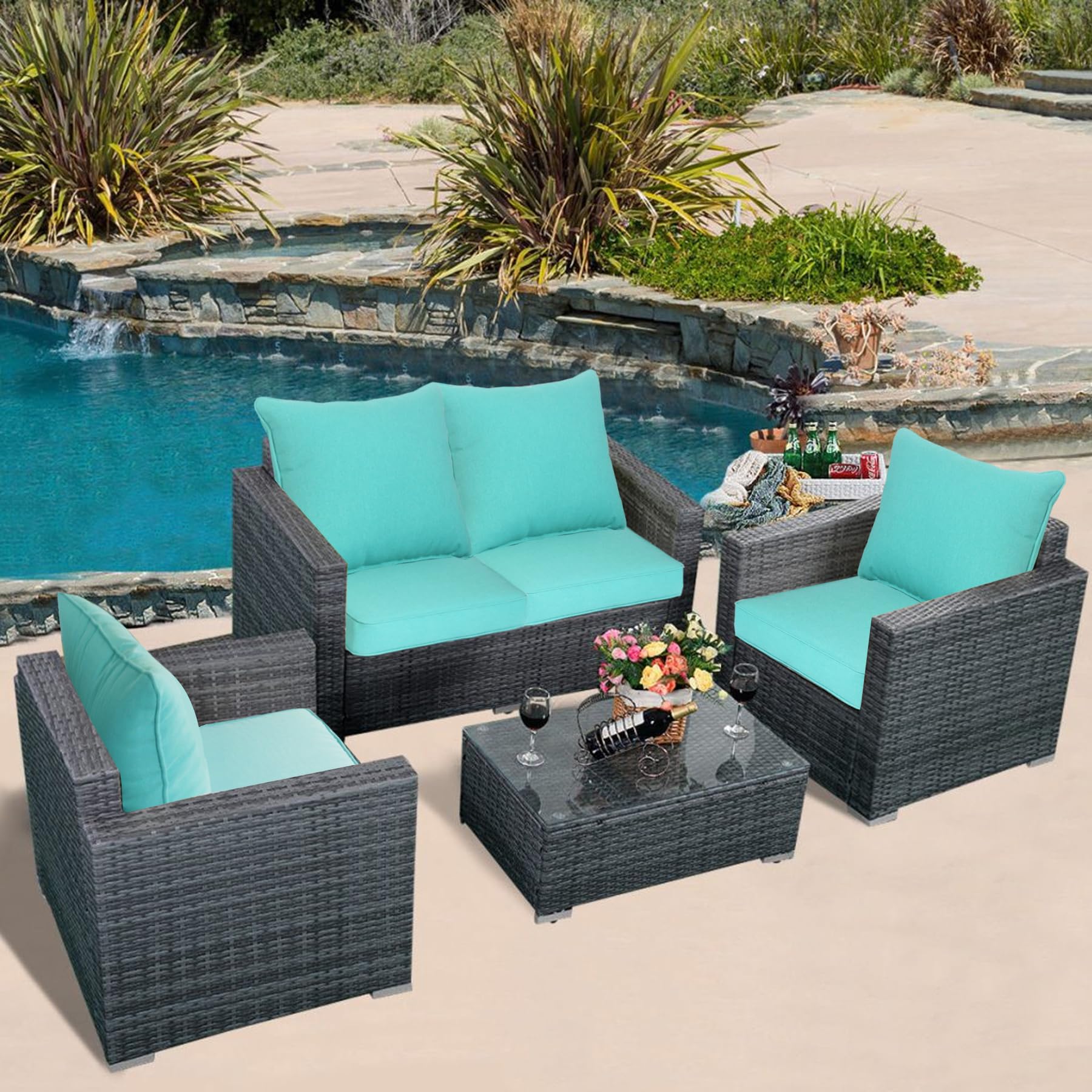 Sunshine Outdoor Green Outdoor Deep Seat Patio Cushions 24x24 inch Patio Furniture Cushions,Fade Resistant, Deep Seat Bottom and Back Cushion for Chair, Sofa and Couch,2 Sets