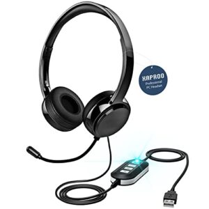 xaproo usb headset with microphone for pc, computer headset with microphone, comfort-fit on ear business headset, 3.5 mm wired headphones for ms teams skype zoom voip conference online class