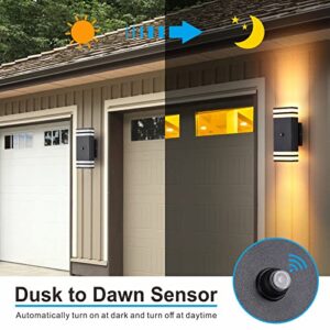 DAKAFUL 2 Pack Dusk to Dawn Sensor Wall Lights, Integrated LED Wall Sconce, 10W 2700K Aluminum Outdoor Lighting, Modern Exterior Light Fixture for Porch Patio Garage