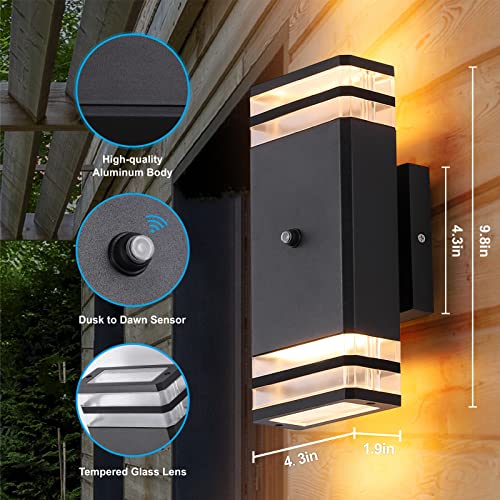DAKAFUL 2 Pack Dusk to Dawn Sensor Wall Lights, Integrated LED Wall Sconce, 10W 2700K Aluminum Outdoor Lighting, Modern Exterior Light Fixture for Porch Patio Garage