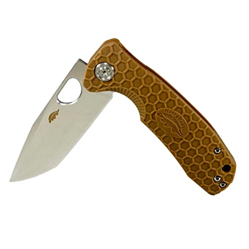 Western Active HB1342 Honey Badger Tanto Small Pocket Knife 2.81" Blade Lightweight 2.57oz Folding Utility EDC Deep Pocket Carry for Outdoor Tactical Survival Camping - Reversible Clip - Small Tan