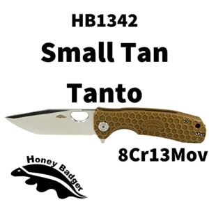 Western Active HB1342 Honey Badger Tanto Small Pocket Knife 2.81" Blade Lightweight 2.57oz Folding Utility EDC Deep Pocket Carry for Outdoor Tactical Survival Camping - Reversible Clip - Small Tan