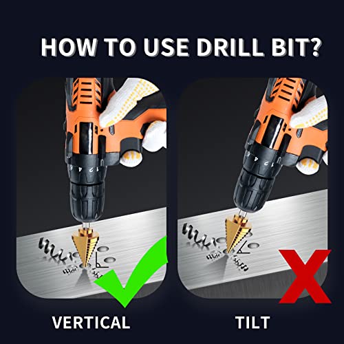 SILATU Step Drill Bit - 1/4” to 1-3/8” Step Drill Bits for Metal, High Speed Steel Titanium Coated Stepping Bit, Unibit Ten-Flute Step Drill Bit Sizes for Wood, Metal, Plastic, Multiple Hole