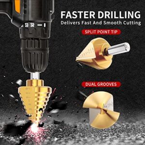 SILATU Step Drill Bit - 1/4” to 1-3/8” Step Drill Bits for Metal, High Speed Steel Titanium Coated Stepping Bit, Unibit Ten-Flute Step Drill Bit Sizes for Wood, Metal, Plastic, Multiple Hole