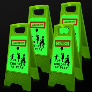4 pcs reflective slow down kids at play sign double sided 24 inch portable handle children at play warning board caution safety signs for street neighborhood yard school park sidewalk driveway