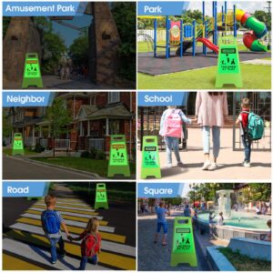 4 PCS Reflective Slow Down Kids at Play Sign Double Sided 24 Inch Portable Handle Children At Play Warning Board Caution Safety Signs for Street Neighborhood Yard School Park Sidewalk Driveway