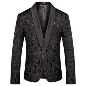 men's floral jacquard dress suit jacket 1 button paisley embroidered tuxedo shawl lapel blazer for dinner,wedding (black,medium)