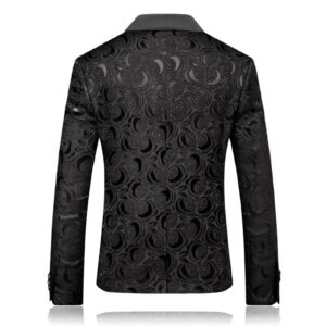 Men's Floral Jacquard Dress Suit Jacket 1 Button Paisley Embroidered Tuxedo Shawl Lapel Blazer for Dinner,Wedding (Black,Medium)