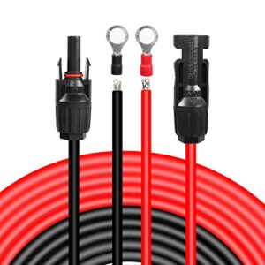 gelrhonr 10awg solar panel extension bare wire with female and male connector solar panel wiring pigtail cable adapter for solar panels-(red+black) (10awg 5m/16ft m/f)