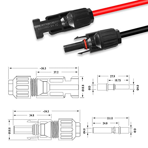 GELRHONR 10AWG Solar Panel Extension Bare Wire with Female and Male Connector Solar Panel Wiring Pigtail Cable Adapter for Solar Panels-(Red+Black) (10AWG 5M/16FT M/F)