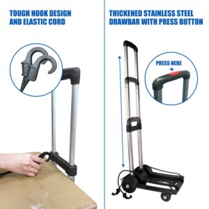 APOXCON Folding Hand Truck, Foldable Dolly Cart for Moving, Light Weight Trolley Dolly with 4 Wheels & Aluminum Alloy Handle, Collapsible Portable Luggage Cart for Travel, Shopping, Office Use