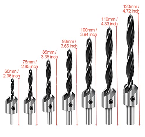 GDFYMI 7Pcs Countersink Drill Bit Set, Brad Point Drill Bit Set, Drill Bits for Metal, Counter Sinker Drill Bit Set, Self Centering Drill Bit, Reamer Set Chamfering Tool with Hex Wrench, 3-10 mm