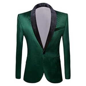 men premium velvet suit jacket luxury solid lapel dinner prom sport coat one button slim fit wedding prom tuxedo (green,x-small)
