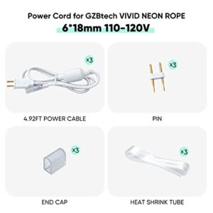 GZBtech 4.92FT Power Cord Connector Kit for 8 * 16mm LED Neon Rope Light,with Pins & End Cap & Heat Shrink Tube Set of 3