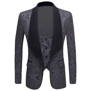 Men Shiny Sequins Suit Jacket One Button Notched Lapel Party Sport Coat Gold Sequin Stylish Slim Tux Dress Blazer (Black,3X-Large)