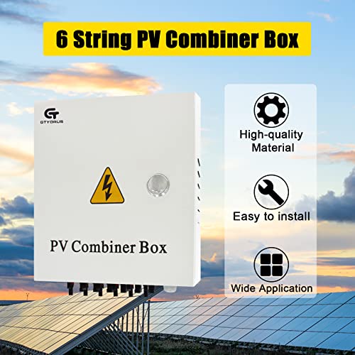 GTYORUS PV Combiner Box - 6 String Solar Combiner Box with Lightning Arrester, 10A Rated Current Fuse with Led Light, 63A Circuit Breaker, for On/Off Grid Solar Panel System