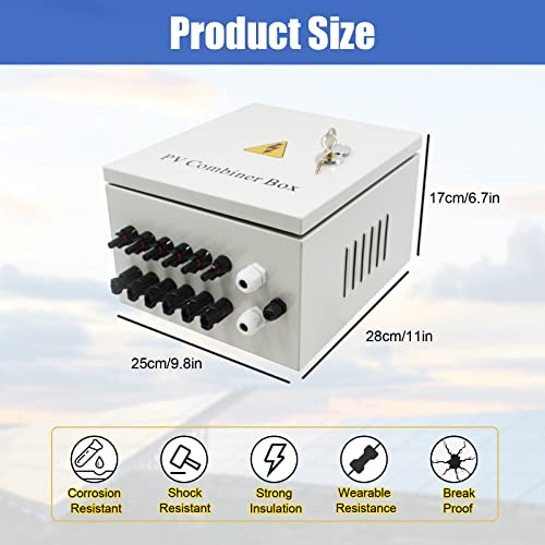 GTYORUS PV Combiner Box - 6 String Solar Combiner Box with Lightning Arrester, 10A Rated Current Fuse with Led Light, 63A Circuit Breaker, for On/Off Grid Solar Panel System