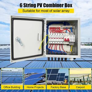 GTYORUS PV Combiner Box - 6 String Solar Combiner Box with Lightning Arrester, 10A Rated Current Fuse with Led Light, 63A Circuit Breaker, for On/Off Grid Solar Panel System